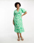 Фото #1 товара Influence Plus v neck midi dress in green abstract print