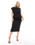 ASOS DESIGN Curve asymmetric high neck minimal midi dress in black 48 - фото #2