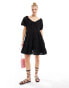 Фото #1 товара Iisla & Bird puff sleeve mini broderie tiered beach dress in black