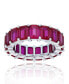 Red Emerald Cut Cubic Zirconia Eternity Band in Rhodium Plated Sterling Silver