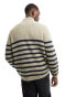 Фото #2 товара ASOS DESIGN oversized knitted fisherman rib 1/4 jumper in stone and navy stripe