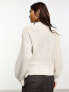 Фото #7 товара Object cable knit puff sleeve jumper in mottle beige melange