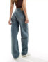 Weekday Rail mid waist loose fit straight leg jeans in trove blue