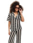 IIsla & Bird knitted stripe short sleeve beach shirt co-ord in black and white