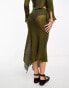 COLLUSION open stitch knitted midi skirt with asymetric hem co-ord in khaki