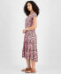 Women's Floral Print Short-Sleeve Tiered Midi Dress