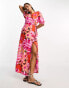 Vila wrap maxi dress in abstract pink print