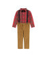 ფოტო #1 პროდუქტის Toddler/Child Boys Red Plaid Flannel Button-down w/Suspenders Set