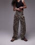 Фото #1 товара Topshop leopard print linen pleated wide leg trouser in multi