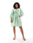 Фото #4 товара ASOS DESIGN Curve bow tie front mini smock dress in apple stripe