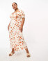 Wednesday's Girl Curve strawberry print milkmaid midaxi dress in cream