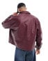 ASOS DESIGN oversized faux leather coach jacket with elasticated hem in burgundy