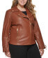 ფოტო #1 პროდუქტის Women's Plus Size Faux-Leather Asymmetric Moto Coat