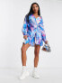 I Saw It First Petite satin knot front mini dress in bright smudge print