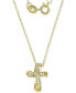 ფოტო #1 პროდუქტის Children's Cubic Zirconia Curved Cross Pendant Necklace in 14k Gold-Plated Sterling Silver, 13 + 2" extender