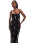 Фото #3 товара ASOS DESIGN square neck diamante strap maxi dress with fringe embellished motifs in black