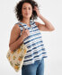 Фото #3 товара Women's Striped Linen-Cotton Sleeveless Top, Created for Macy's
