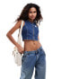 Фото #1 товара Calvin Klein Jeans zip crop denim top in dark wash