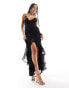 Фото #1 товара ASOS DESIGN ruched front high low frill maxi dress in black