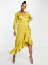 Фото #1 товара Style Cheat ruffle wrap midi dress in chartreuse