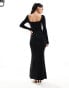 Фото #2 товара ASOS DESIGN square neck softline long sleeve maxi dress in black