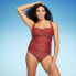 Women's Twist-Front Square Neck Full Coverage One Piece Swimsuit with Tummy