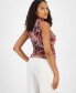 Фото #2 товара Women's Abstract-Print Draped-Front Sleeveless Top, Created for Macy's