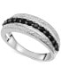 ფოტო #1 პროდუქტის Onyx & Diamond Accent Triple Row Ring in Sterling Silver