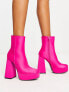 Фото #1 товара New Look satin platform heeled boots in pink