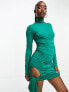 Фото #2 товара Aria Cove long sleeve bodycon mini dress with tie knot detail in green