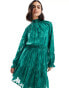 ASOS DESIGN high neck big sleeve jacquard mini dress in pine green Зклкный, 42 - фото #3