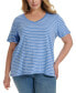 Фото #1 товара Plus Size Cotton Striped T-Shirt, Created for Macy's