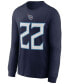 Фото #2 товара Men's Derrick Henry Navy Tennessee Titans Player Name and Number Long Sleeve T-shirt