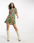 Фото #4 товара Only puff sleeve v neck tie detail mini dress in multi floral