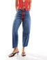 River Island barrel leg jean in midwash blue Голубой, EU 46 Short - фото #1