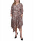 ფოტო #1 პროდუქტის Plus Size 3/4 Sleeve Belted Chiffon Handkerchief Hem Dress