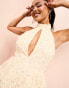 Фото #4 товара ASOS LUXE embroidered 3D flower halter neck cut out skater skirt dress in ivory