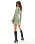 ASOS DESIGN mini shirt dress with oversized cuff detail in khaki pinstripe KHAKI PINSTRIPE, 34 - фото #8