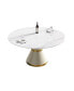 Фото #10 товара Modern artificial stone round white carbon steel base dining table-can accommodate 6 people