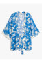 Фото #1 товара Oversize Kimono Viskon Çiçekli Kuşaklı