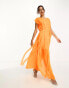 ASOS DESIGN pleated raw edge maxi dress in neon orange