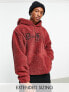 Фото #1 товара ASOS Dark Future oversized hoodie in teddy borg with gothic logo spine in embroidery in dark red