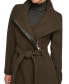 Фото #4 товара Women's Asymmetrical Belted Funnel-Neck Wool Blend Coat