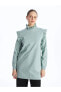 Fırfırlı Dik Yaka Düz Uzun Kollu Kadın Sweatshirt Tunik