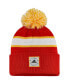 Фото #3 товара Men's Red Calgary Flames Team Classics Striped Cuffed Knit Hat with Pom