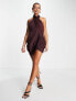 Фото #4 товара ASOS DESIGN Satin wrap neck drape mini dress in soft washed twill in wine