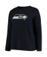 ფოტო #3 პროდუქტის Women's College Navy Seattle Seahawks Plus Size Primary Logo Long Sleeve T-shirt
