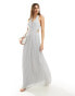 Фото #1 товара TFNC Bridesmaid chiffon halter neck pleated maxi dress in silver