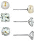 3-Pc. Cubic Zirconia & Cultured Freshwater Pearl (7mm) Stud Earrings in Sterling Silver, Created for Macy's
