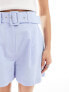 ASOS DESIGN tailored linen short with self covered belt in light blue